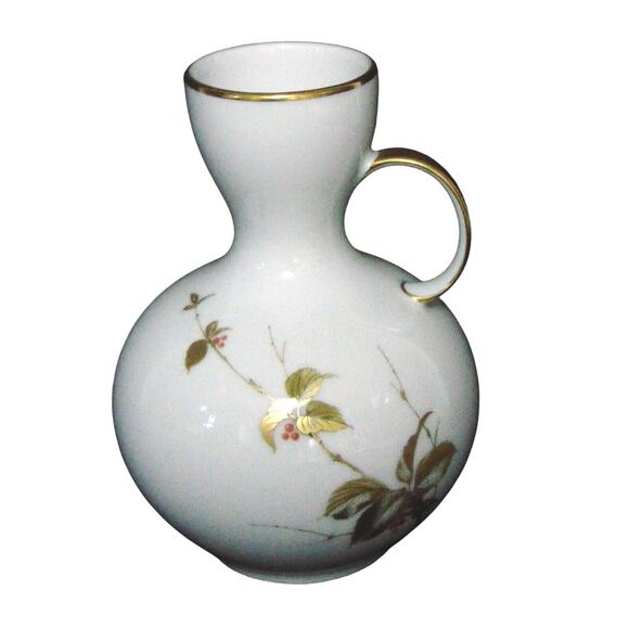 Albath Kaiser Annelie Sake Pitcher 6.5" Vase Gold Leaf Handled Signed Vtg Saki - Picture 5 of 5